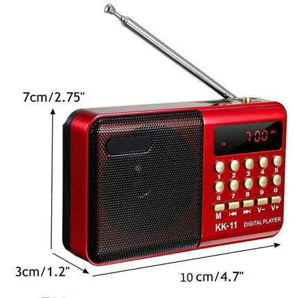 Rechargeable Mini FM Radio MP3 Player USB TF SD Card Portable Speaker Red