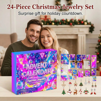 Christmas Advent Calendar 24 Days Countdown Ring Necklace Earrings Bracelet Set