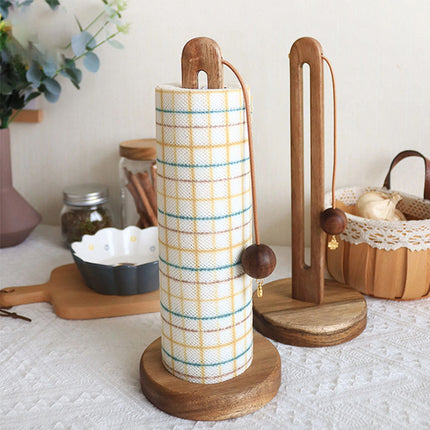 Kitchen Roll Paper Towel Holder Stand Wooden Roll Paper Storage Rack Non-Slip