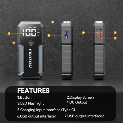 12V Portable Vehicle Power Starter 7000A Peak Output Car Starting Device for Cars Motorcycles