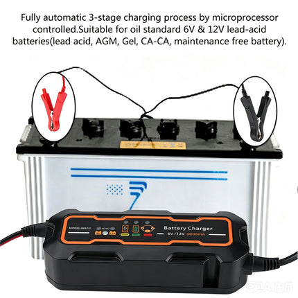 Smart Battery Charger Trickle 5A 6V/12V Automatic SLA AGM Car Truck Motorcycle