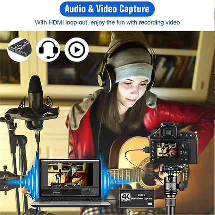 High Speed 4K Video Capture Card Universal Audio Video Recording Adapter for Daily Use