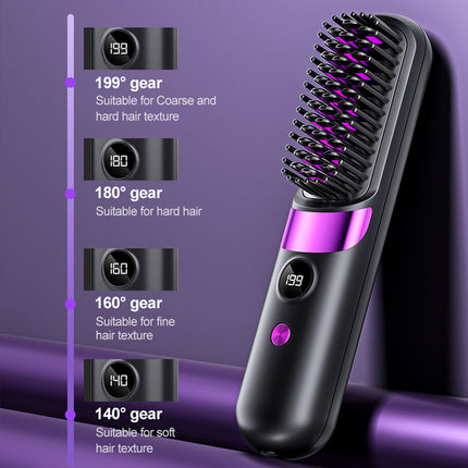 Cordless Mini Hair Straightening & Curling Brush with Negative Ions - USB Rechargeable Portable Styling Comb