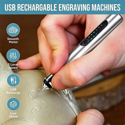 Cordless Electric Engraving Pen USB Rechargeable Micro Carving Tool with 37Pcs Accessories Set