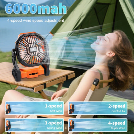 Portable LED Fan Camping Lights Rechargeable Outdoor USB Tent Lamp With Hook