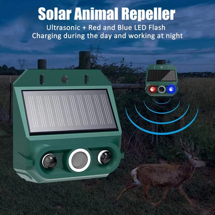 Solar Ultrasonic Animal Repeller LED Red‑Blue Flash Fox Bird Scarer Deterrent