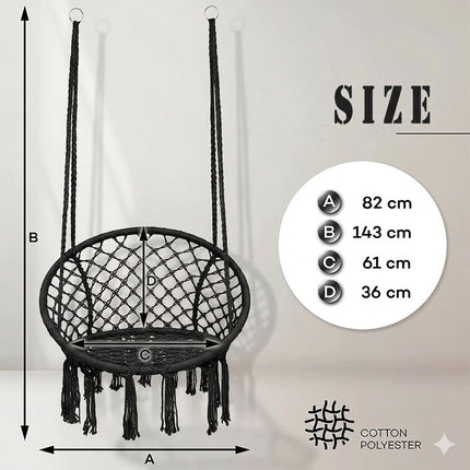 Black Hammock Chair Macrame Cotton Swing Bed Relax Indoor Outdoor Hanging Garden