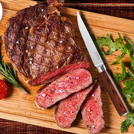 Kitchen 6 Pcs Knife Set with Block Serrated Steak Knife Wooden Handle
