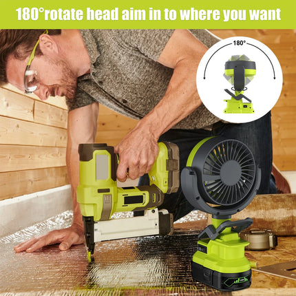 Portable Fan for Ryobi P108 18V Battery Cordless Fan with LED Light for Camping