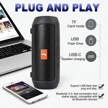 Wireless Portable Bluetooth Speaker with Stereo Sound, Bass, FM Radio, USB & TF Card Playback