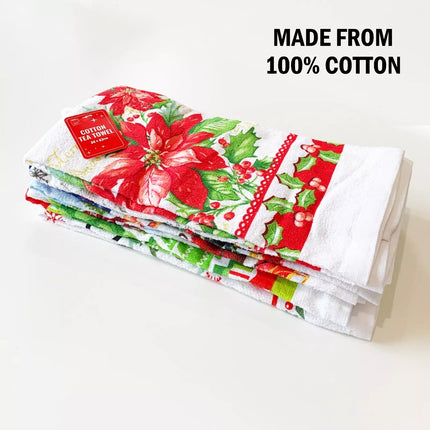 6pk Christmas Tea Towel Towels Teatowel Dishcloths 100% Cotton Kitchen Xmas