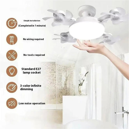 LED Ceiling Fan Light with E27 Base and Remote Control, Dimmable Modern Home Lighting