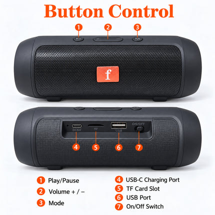 Wireless Portable Bluetooth Speaker with Stereo Sound, Bass, FM Radio, USB & TF Card Playback