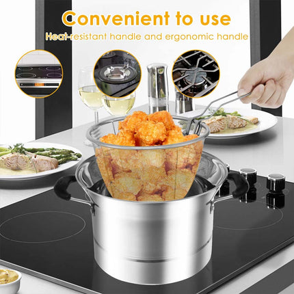 Deep Fryer Pot Stainless Steel Fryer Pot with Strainer Basket and Handle