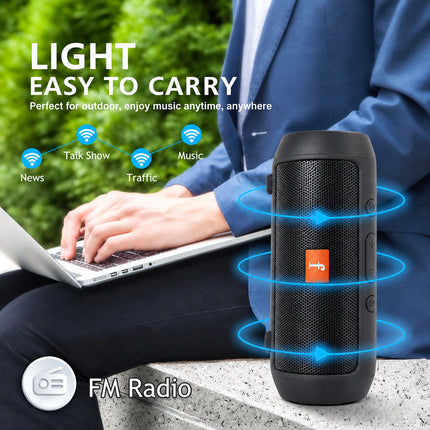 Wireless Portable Bluetooth Speaker with Stereo Sound, Bass, FM Radio, USB & TF Card Playback