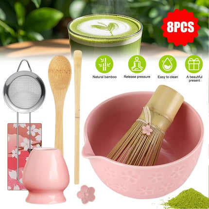 8PC with Spout Matcha Whisk Set Food Grade Japanese Chasen Stirring Perfect Gift