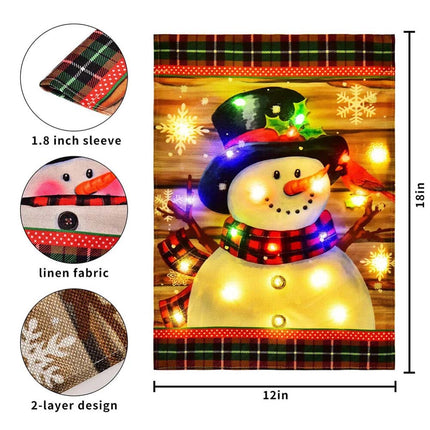 LED Christmas Lighted Garden Flag Snowman Xmas Solar Light Outside Decor Snowman