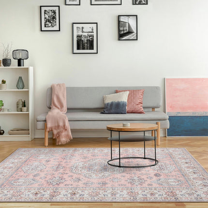 Washable Tribal Pattern Floor Rug Pink Large Mat for Household Dining Room 160*230cm