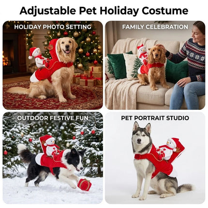 Santa Claus Riding Dog Christmas Xmas Party Costume Pet Puppy Cat Clothes Outfit