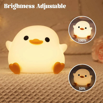 Cute Duck Shape Silicone LED Night Light, Dimmable Rechargeable Touch Lamp