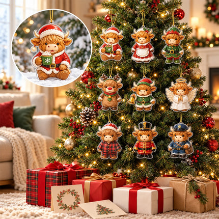 2026 Highland Cow Christmas Advent Calendar with 24 Acrylic Hanging Ornaments