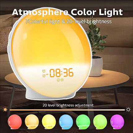 Colored Sunrise Wake-up Light Sunset Simulation Alarm Clock FM LED Night Lamp