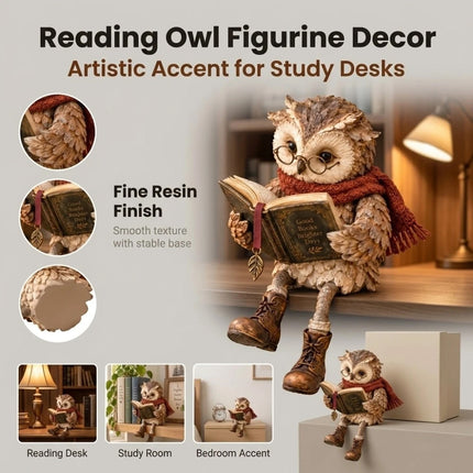 Reading Owl Resin Figurine Rustic Country Style Tabletop Ornament for Home Decor