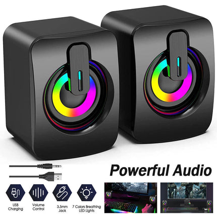 Surround Sound System LED Speakers Gaming Bass USB Wired for Computer PC OD