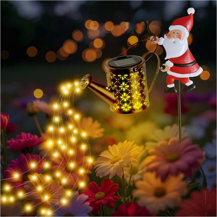 Solar Watering Can Lights Outdoor,Christmas Santa Waterproof Metal Garden Decor