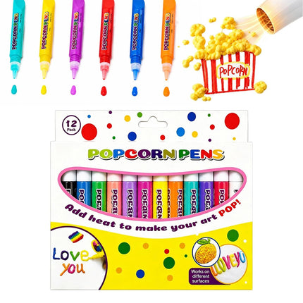 12Pcs 3D Magic Puffy Pens Paint Bubble Pen  3D Art Popcorn Pens     （12Pcs）