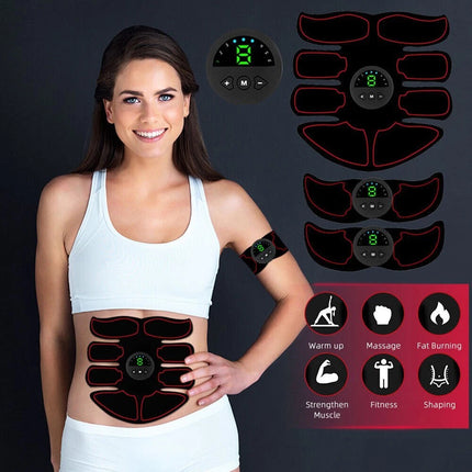 EMS Rechargeable Abdominal Arms Hips Stimulator Muscle Trainer For Gym Fitness 6 Mode 19 Intensity Red