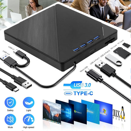 7-in-1 Slim External CD DVD Drive USB 3.0 Reader Writer Burner Player For Laptop