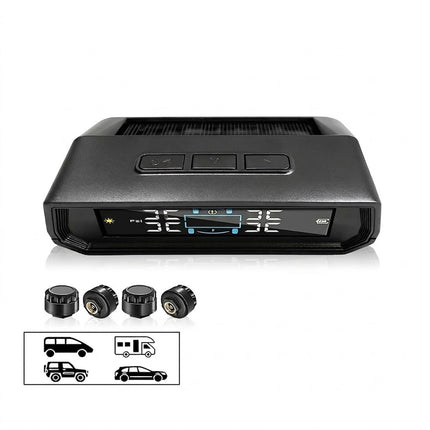 Tyre Pressure Monitor System TPMS Solar USB Car LCD Tire Alarm w/ 4 Sensors