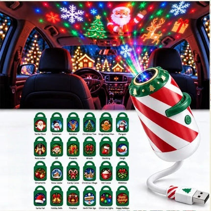 Merry Christmas Car Interior Projector Light USB Holiday Lamp 24 Patterns
