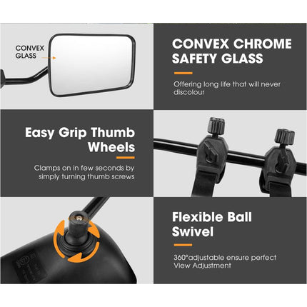 2x Adjustable Towing Mirrors Heavy Duty Universal Fit Towing Caravan 4X4 Trailer
