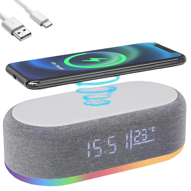 Digital Alarm Clock Charging Station Bluetooth Speaker 15W Wireless Fast Charger