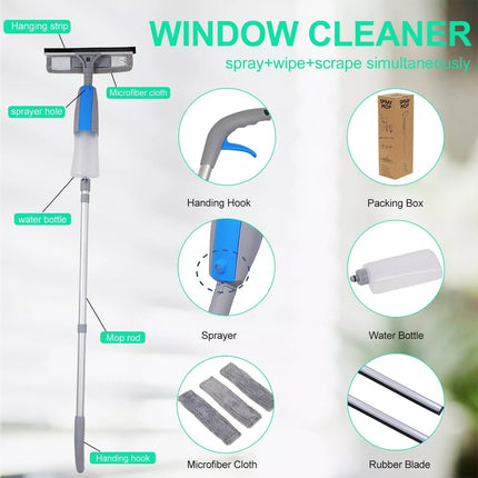 Extendable Window Cleaner Kit Telescopic Glass Cleaning Pole Long With Squeegee