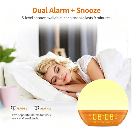 Sunrise Alarm Clock FM Radio White Noise Sleep Aid Night Lamp Bluetooth Speaker