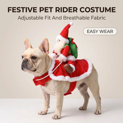 Christmas Costumes Dog Cat Pet Santa Riding Claus Outfit Funny Fancy Clothes