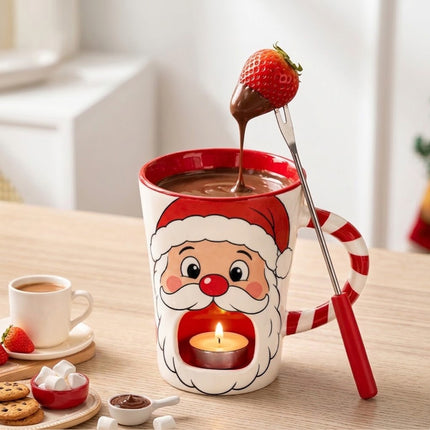Christmas Ceramic Chocolate Fondue Mug Set with Fork Festive Party Gift 130ml