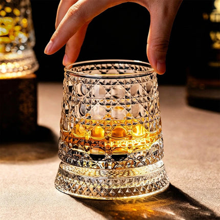 2026 New Whiskey Glasses Rotating Whisky Glass With Glass Base 360 Rotate Degree
