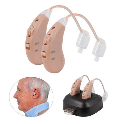 1 Pair Hearing Aid Rechargeable Invisible BTE with Charger Dock 1 year Warranty
