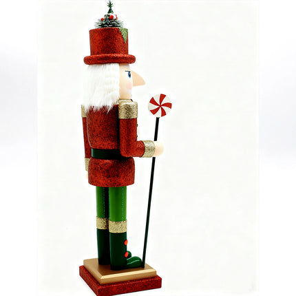 38cm 15" Christmas Wooden Nutcracker Soldier Puppet Guard Statue Xmas Ornament Soldier w Christmas Tree Hat