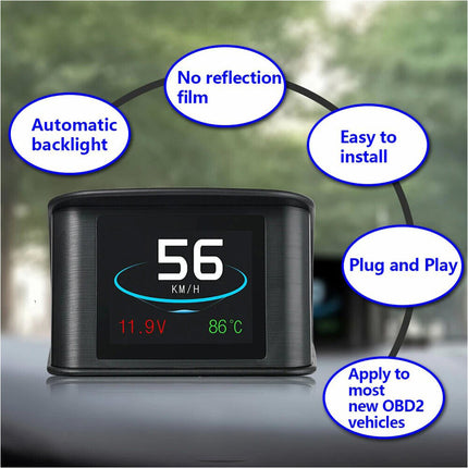 Smart Car HUD P10 Digital Head Up LCD Display Speedometer OBD 2 Scanner Upgrade