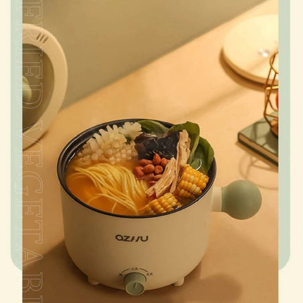 Green&White with Steamer 1.8L Portable Electric Hot Pot Trio Power Cooker Non Stick Pot Steamer 220V