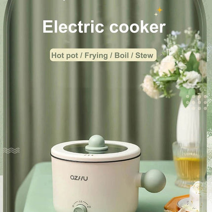Green&White with Steamer 1.8L Portable Electric Hot Pot Trio Power Cooker Non Stick Pot Steamer 220V