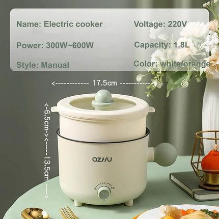Green&White with Steamer 1.8L Portable Electric Hot Pot Trio Power Cooker Non Stick Pot Steamer 220V