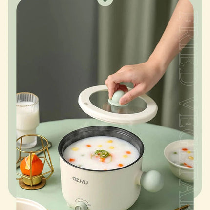 Green&White with Steamer 1.8L Portable Electric Hot Pot Trio Power Cooker Non Stick Pot Steamer 220V
