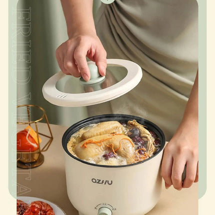 Green&White with Steamer 1.8L Portable Electric Hot Pot Trio Power Cooker Non Stick Pot Steamer 220V