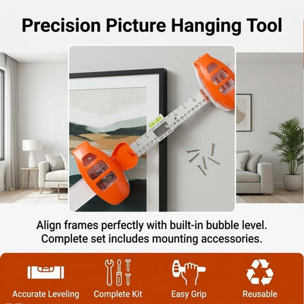 Level Ruler Picture Hanging Tool With Level Wall Mount Guide For Frames Artwork
